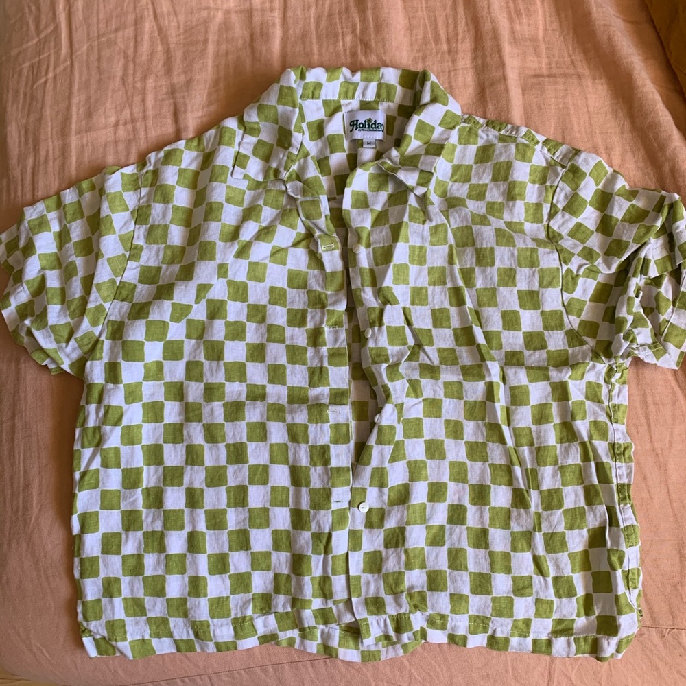 Holiday The Label Olive Checked Top - Linen
